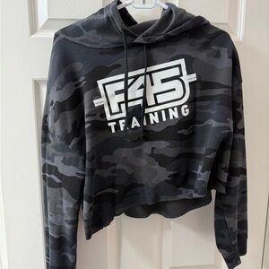 F45 Training Black Gray Camo Cropped Hoodie